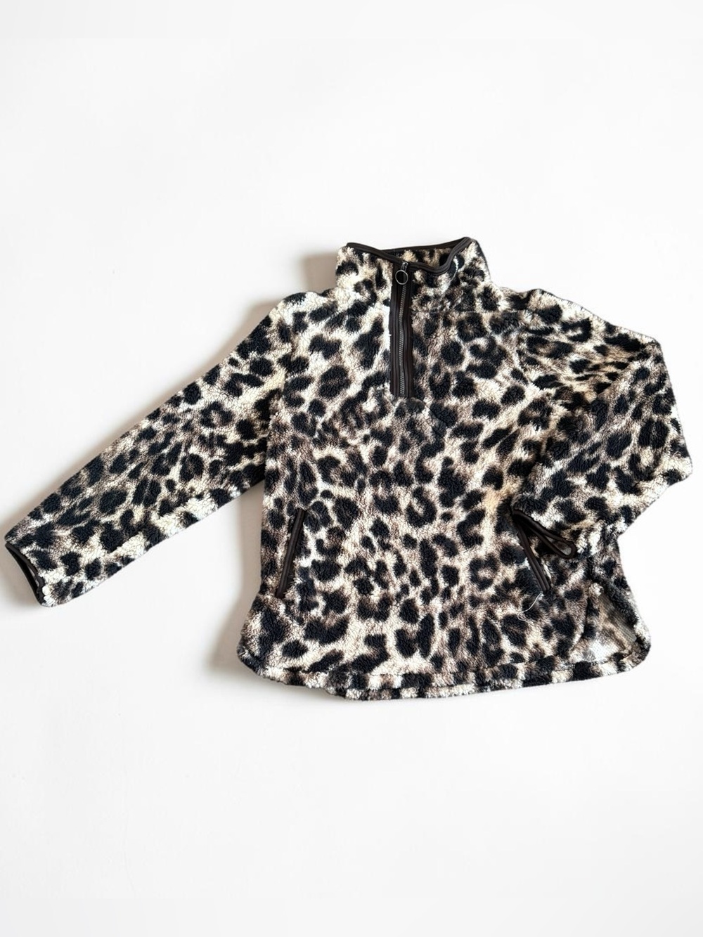 Cozy Sherpa Leopard Print Quarter-Zip Fleece Pullover Women’s Size XL